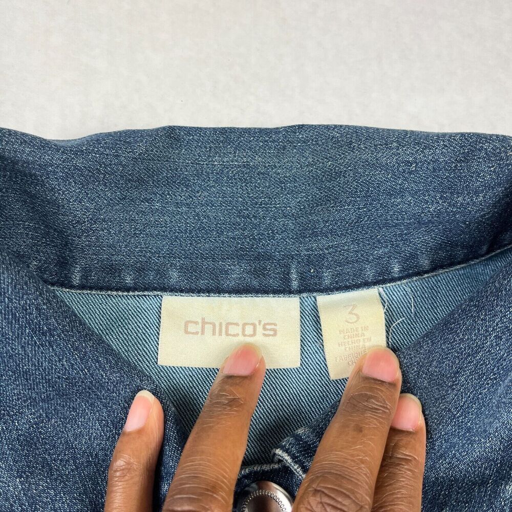 Chicos Womens Trucker Denim Jacket Blue Button Front Long Sleeve Classic 3 XL - Picture 4 of 12